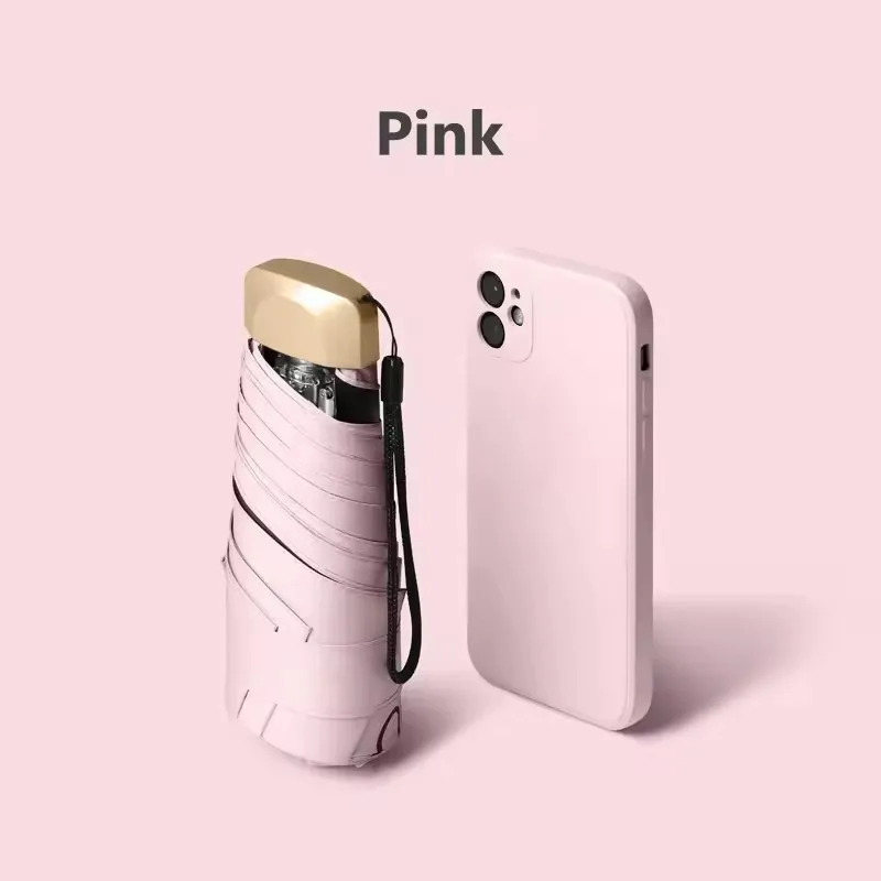 (Rosa 6k) Mini paraguas de bolsillo, paraguas pequeño de protección solar, paraguas impermeable, paraguas plegable de vinilo