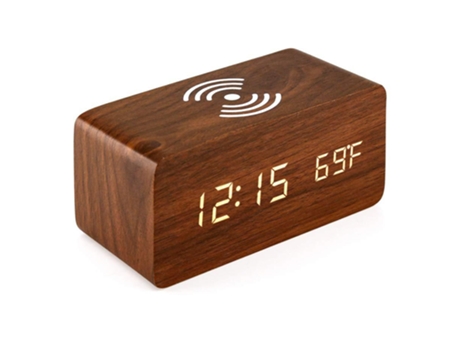 Reloj despertador electrónico digital de madera LED, reloj de carga junto a la cama, reloj de madera digital de carga inalámbrica