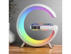 Lámpara con carga inalámbrica, altavoz Bluetooth, luz nocturna RGB con intensidad ajustable, despertador y control mediante aplicación.