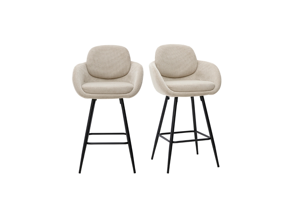 Taburetes De Bar De Tejido Chenilla Beige Y Metal Negro H68.5 Cm (lote De 2) Slake Miliboo