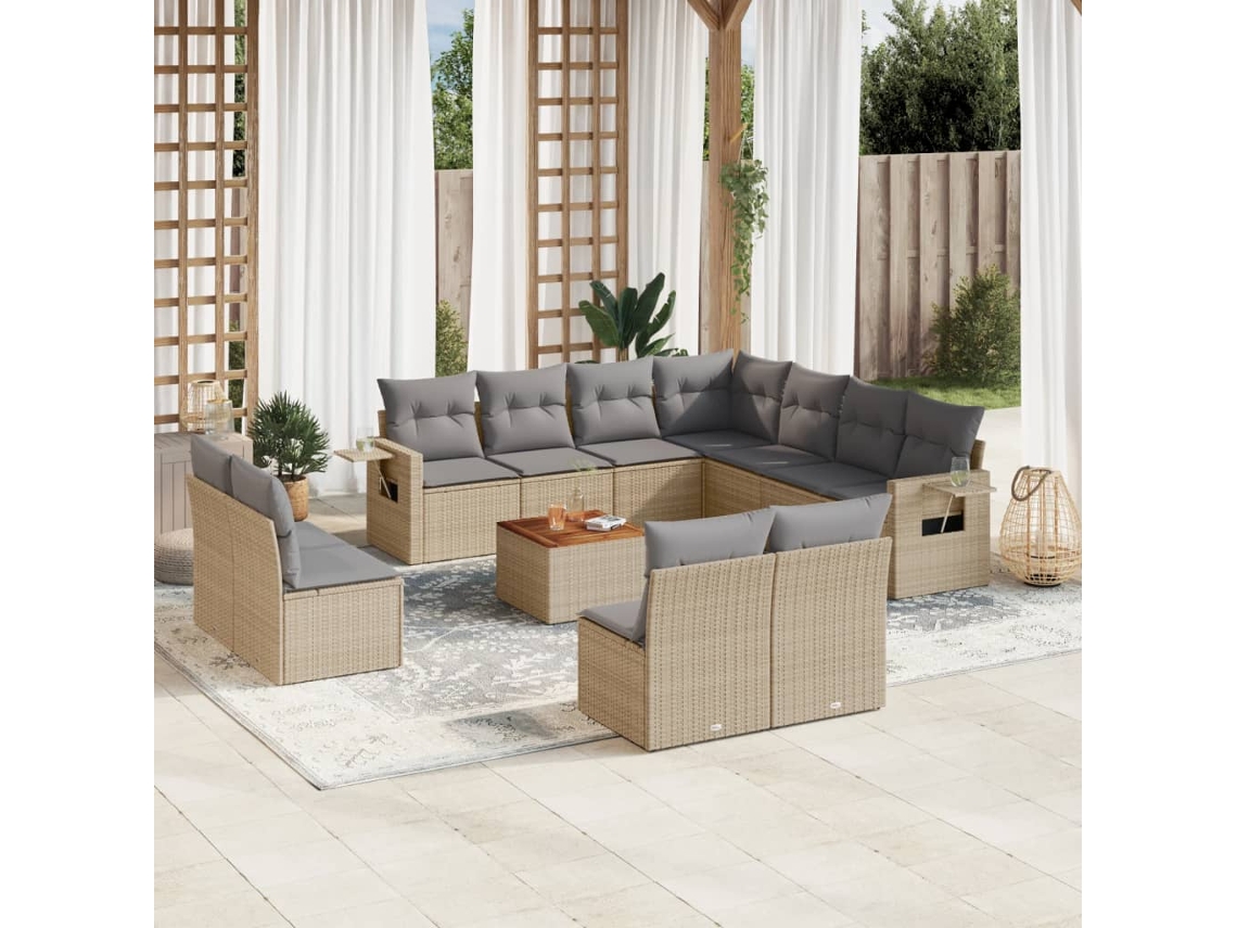 Conjunto de sofá de jardín de 12 piezas con cojines en mimbre beige mixto DKD Home Decor