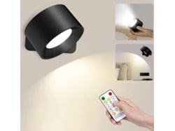 Lámpara de pared recargable por USB para lectura, LED portátil, dormitorio, luz nocturna, pantalla táctil, negra.