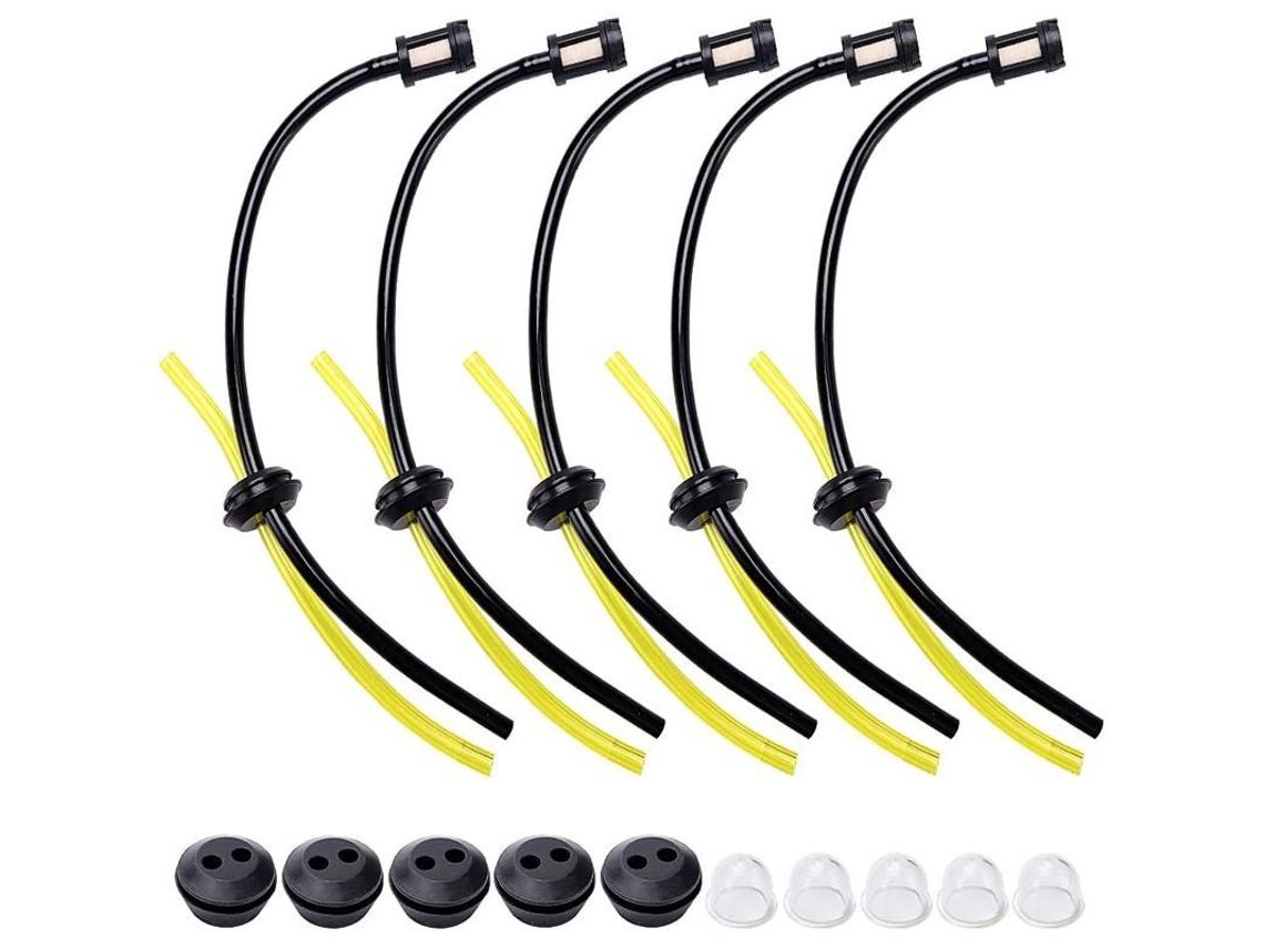 Kit universal de filtro de combustible con mangueras, bola de arranque y sellador para cortacéspedes y motores.