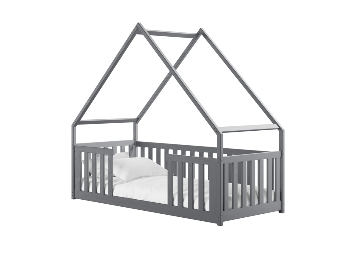 Cama Infantil FURNLUX Bee (Gris, Madera Maciza - 98X188X184 Cm / 90X180 Cm)