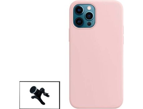 Kit Soporte Magnético Reforzado de Coche y Funda Silicona Liquida Apple iPhone 13 Pro Max PHONECARE Rosa