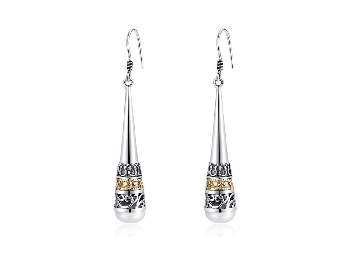 Aretes Colgantes Vintage De Plata 925 Real Con Perla De Agua Dulce Natural Artesanales