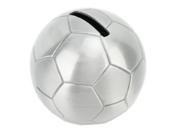 Hucha decorativa de gran capacidad con forma de balón de fútbol para niños.
