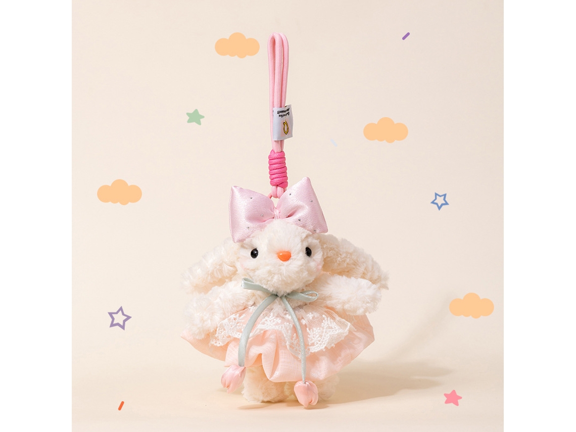 Coelho de Pelúcia Elegante Chaveiro de Mochila Acessório para Menina Saia Rosa CHABERLU