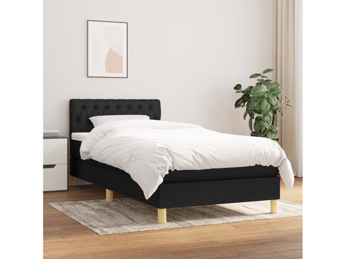 Cama Box Spring Con Colchón Tela Negro 90x190 Cm