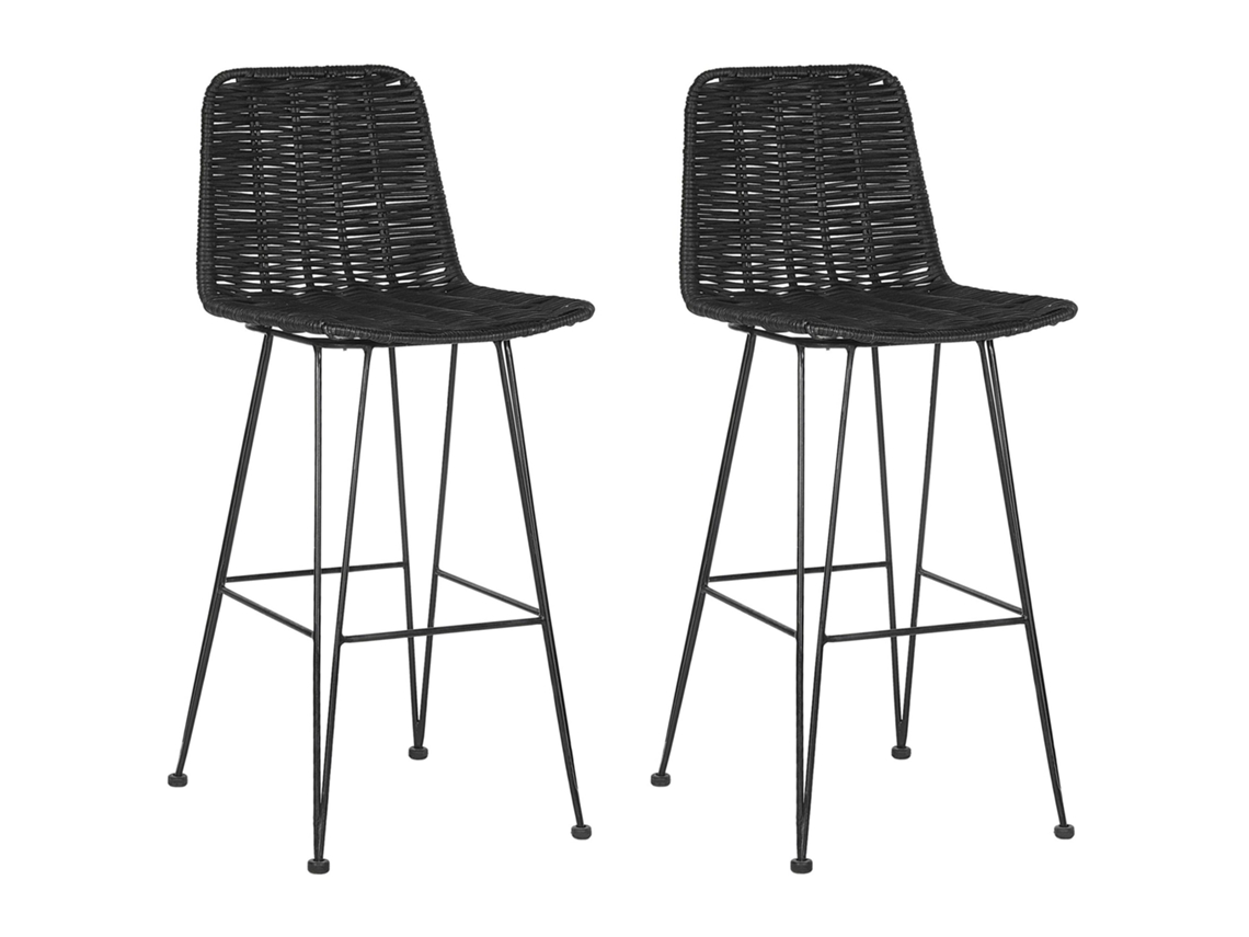 Conjunto de 2 cadeiras de bar BELIANI Cassita de Rattan/vime Preto 43x47x103