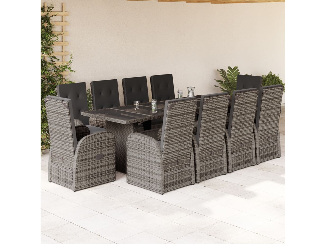 Juego de comedor de jardín de 11 piezas con cojines de mimbre gris DKD Home Decor