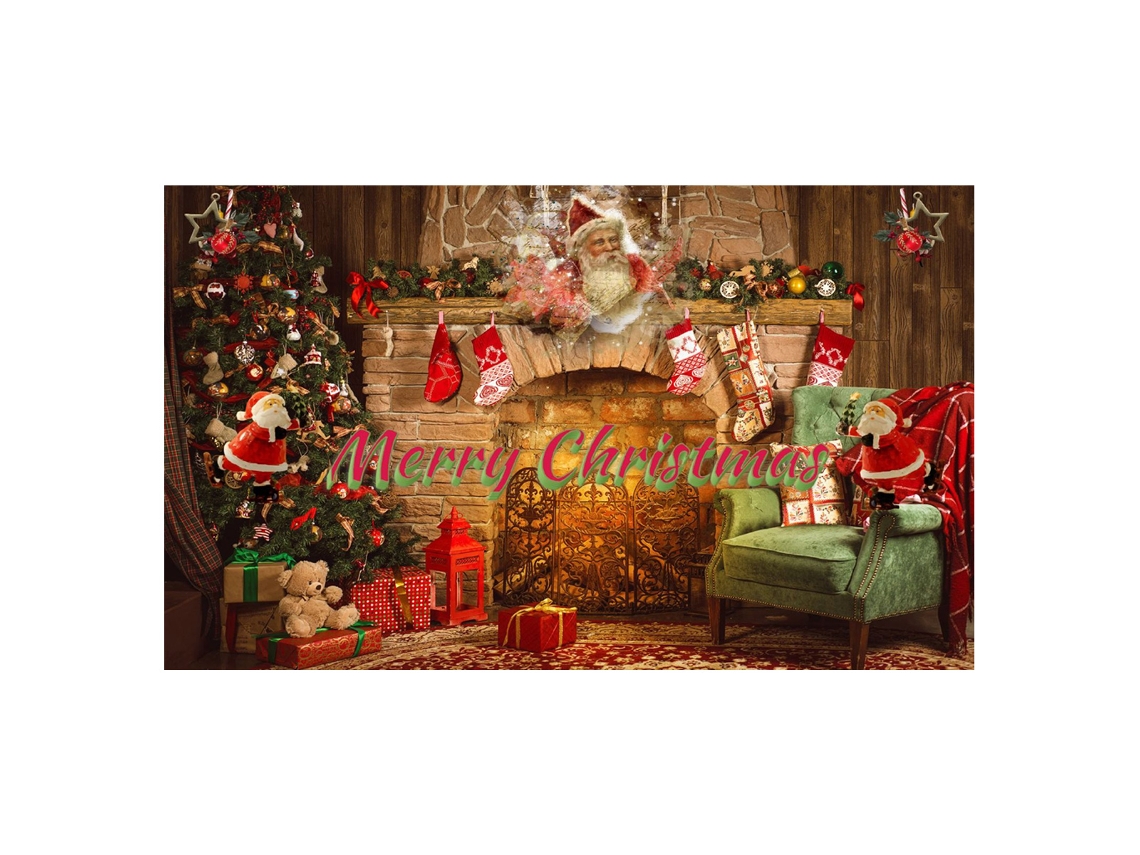 Panel decorativo navideño, fondo rojo con Papá Noel y árbol de Navidad. TRUYUETY
