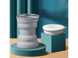 Vaso plegable de silicona de 320 ml, gris, ideal para viajes.