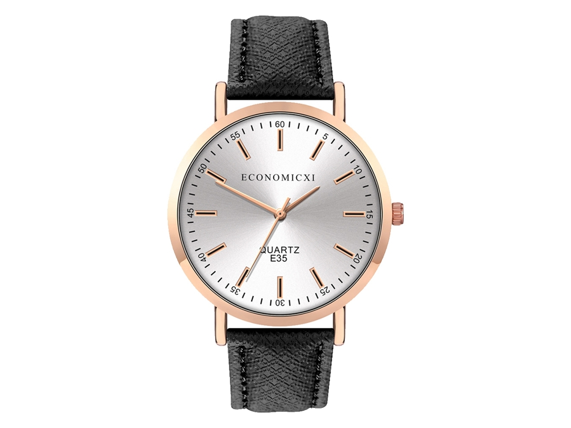 Reloj De Pulsera Unisex De Piel Sintética Con Esfera Analógica Redonda Para Hombres Y Mujeres.