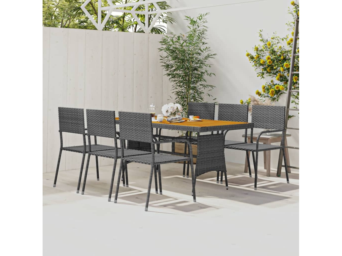Juego de comedor para exterior de 7 piezas de mimbre sintético gris DKD Home Decor