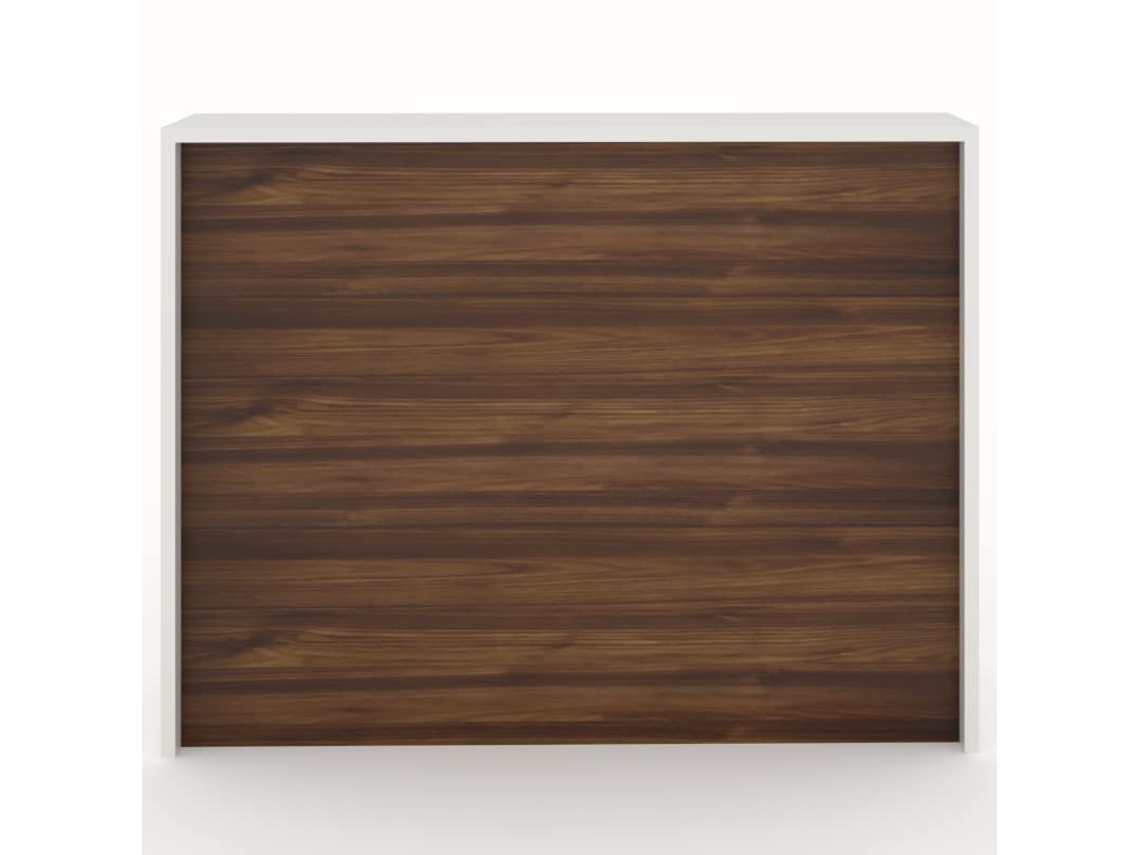 Mostrador de recepción y oficina. Fácil montaje y robusto. Laminado con frontal color Nogal. Fabricado en España. (140x105x50 cm). OFICIT