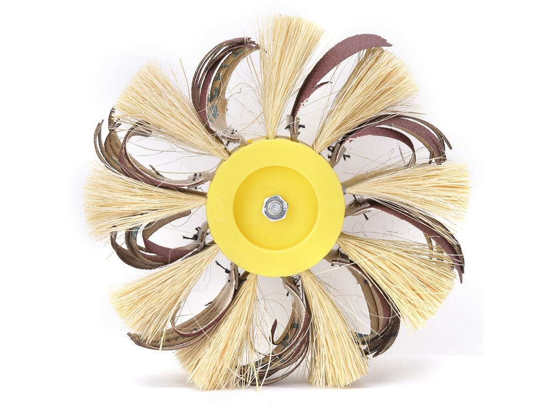 Disco De Pulido De Sisal Con Papel De Lija De Grano 120 Para Taladro Eléctrico Con Eje De 6 Mm.