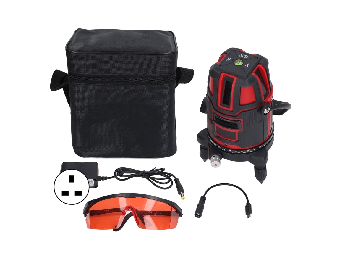 Nivel Láser Autonivelante De 5 Líneas Y 360 Grados Con Luz Roja, Haz Horizontal Y Vertical, Enchufe Británico.