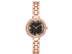 Reloj De Pulsera De Aleación Para Mujer Con Movimiento De Cuarzo Y Piedras De Imitación De Diamantes, Oro Rosa, Negro.