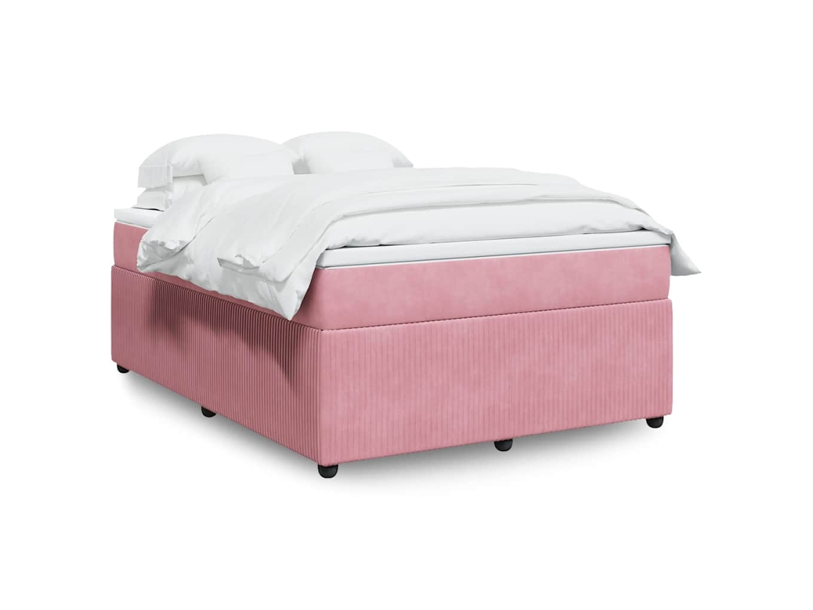 Cama Box Spring Con Colchón Terciopelo Rosa 160x200 Cm