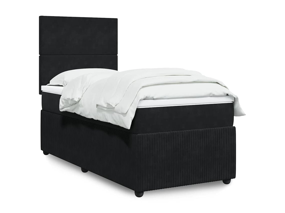 Cama Box Spring Con Colchón Cuero Sintético Negro 90x190 Cm