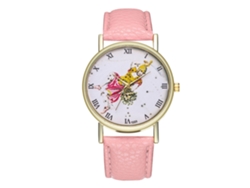 Reloj De Pulsera De Cuero Pu Unisex Con Dial Redondo Ajustable Cuarzo Rosa Casual