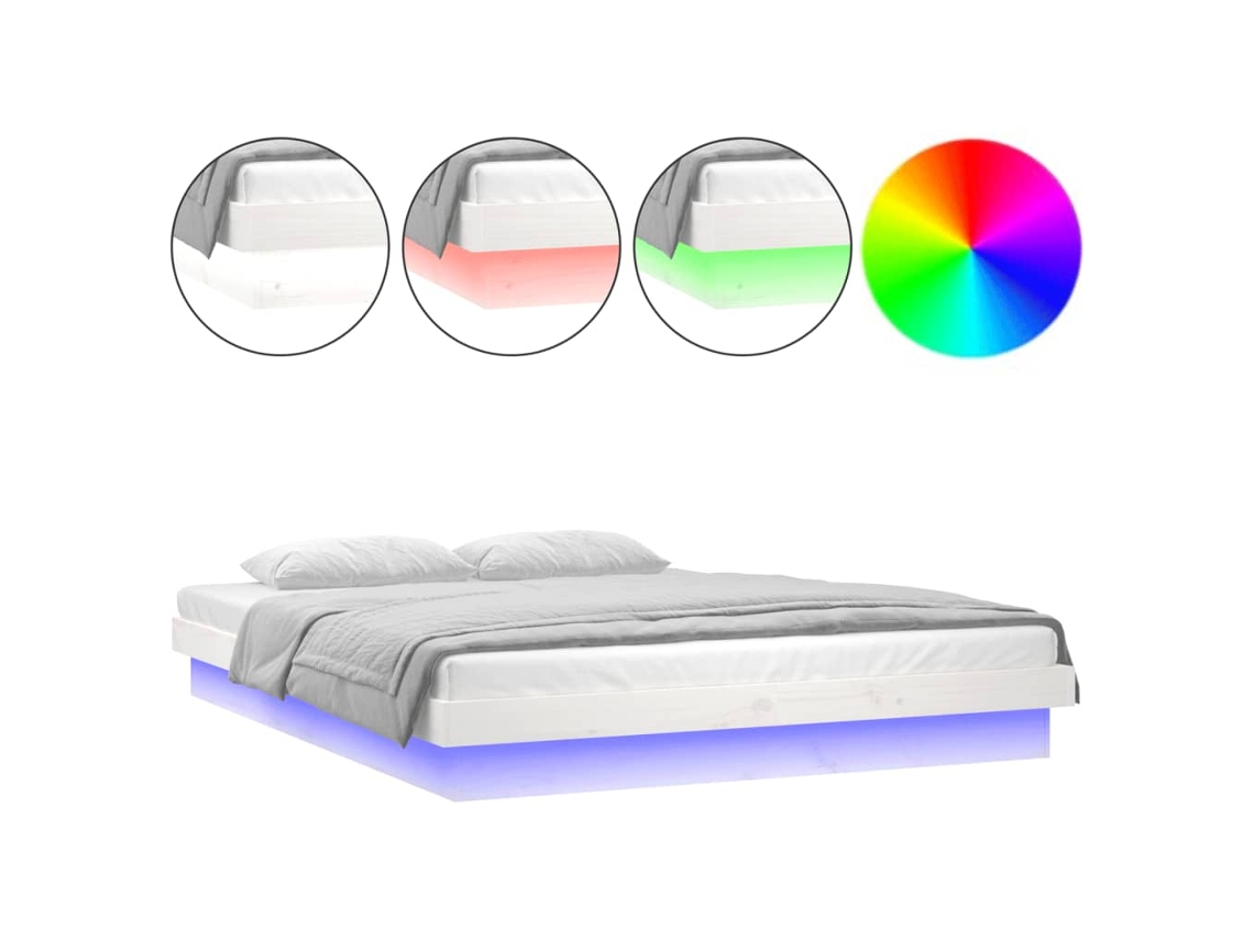 Maison Exclusive - Estructura De Cama Doble Led Sin Colchón Madera Maciza Blanco