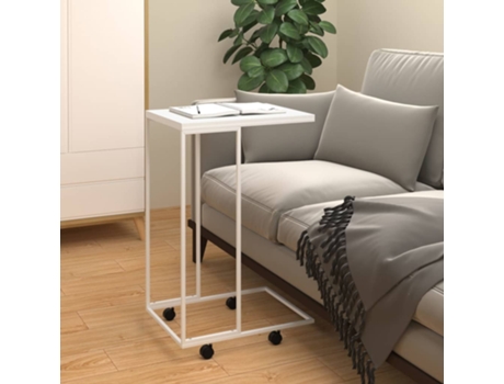 MAISON EXCLUSIVE Mesa auxiliar con ruedas contrachapado blanco 40x30x63,5 cm