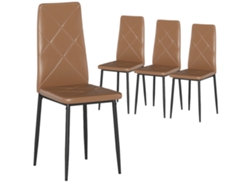 Juego De 4 Sillas De Comedor De Piel Sintética Con Respaldo Alto Y Patas De Acero Marrón.