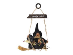 Baok - Bruja voladora colgando de una escoba, decoración de puerta de Halloween (Negro)