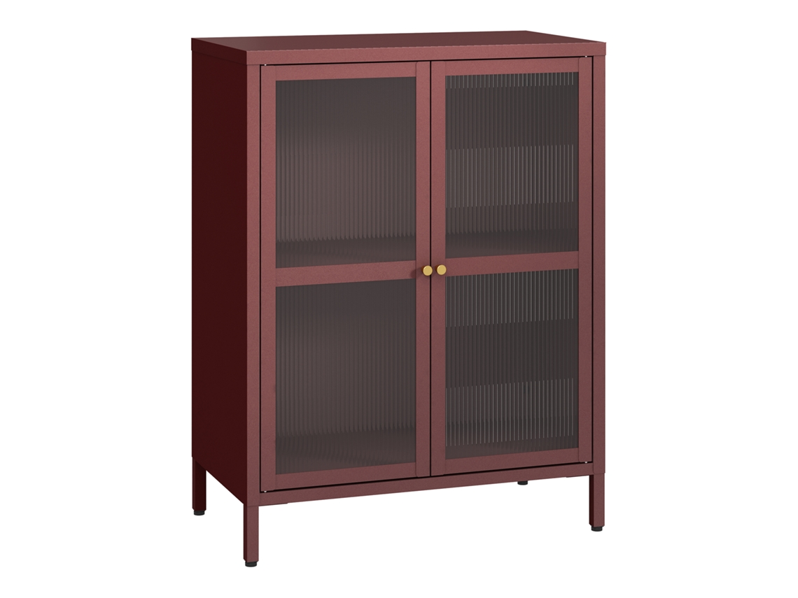 Aparador Säkylä 84x64x35cm 2 Puertas Cristal Rojo [EN.CASA]
