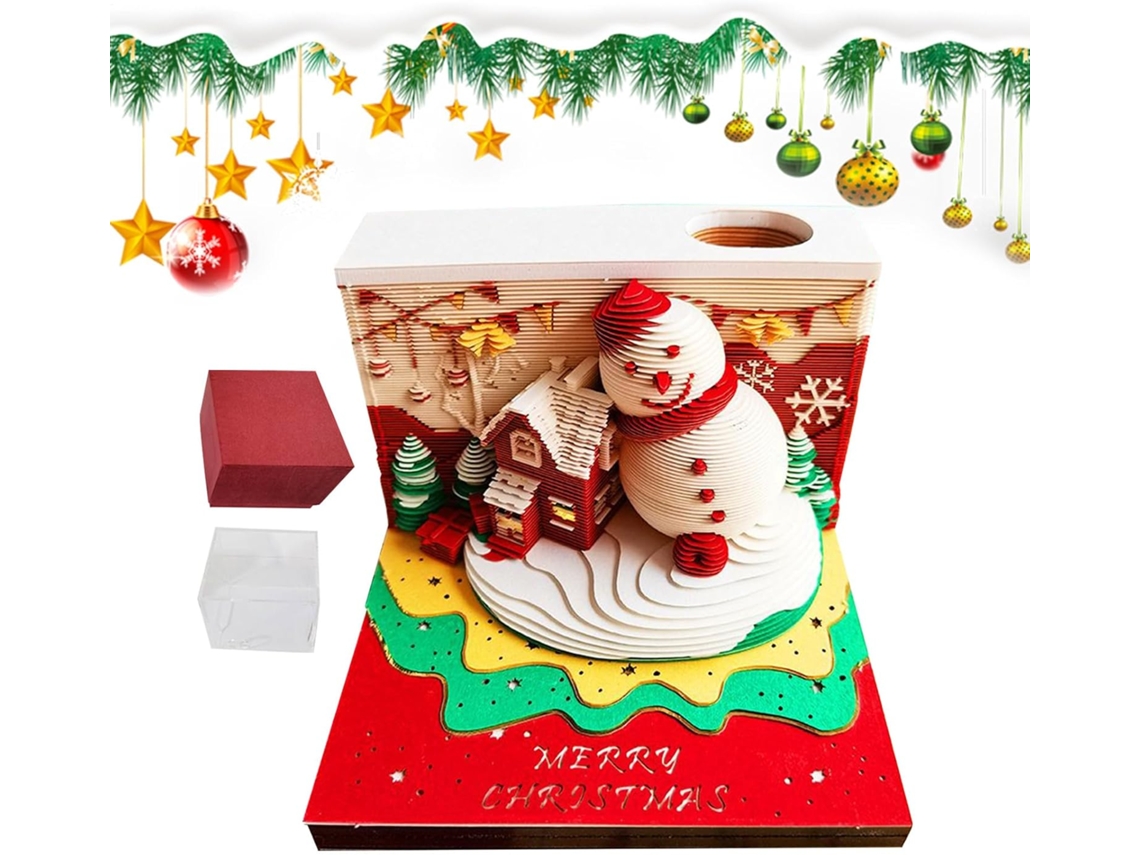 Calendario navideño con muñeco de nieve recortado en papel, bloc de notas 3D, decoración para el hogar y la oficina.