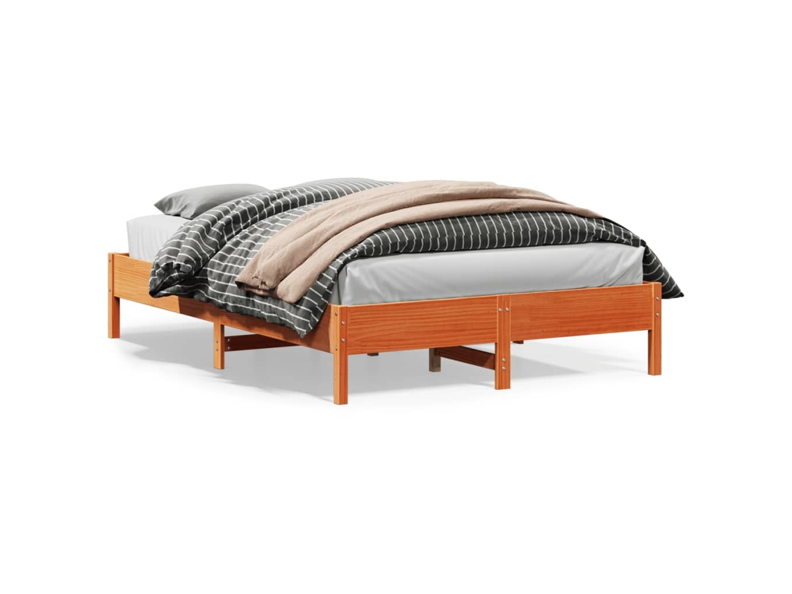 Cama Sin Colchón Madera Maciza De Pino Marrón Cera 140x200 Cm