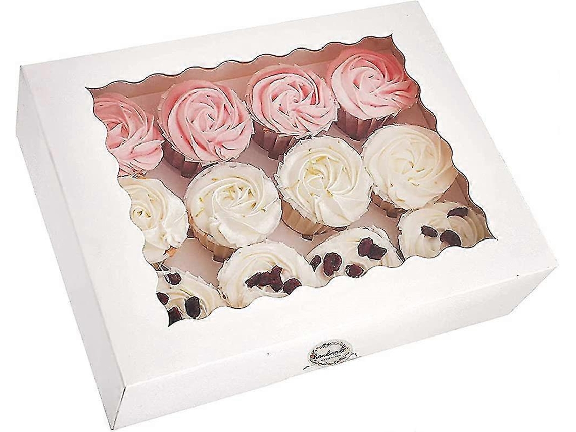 Cajas para cupcakes con 12 compartimentos y ventana, paquete de 10, cajas de papel kraft Heilwiy, Hengjian
