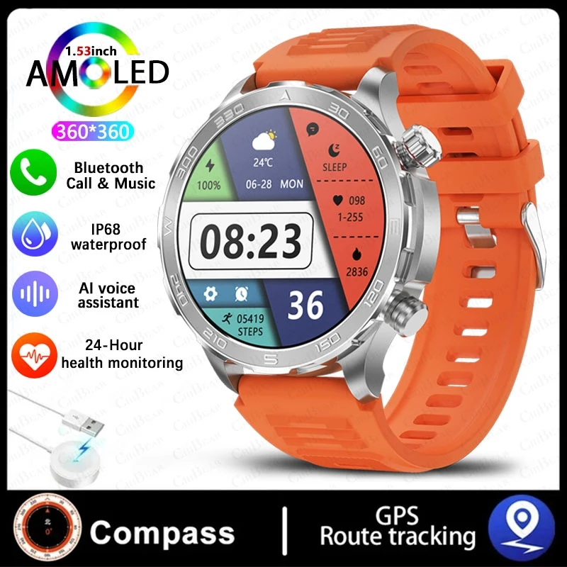 Reloj inteligente con seguimiento GPS, NFC y llamadas Bluetooth MDUG (silicona naranja)