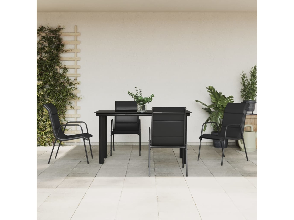 Juego de comedor de jardín de 5 piezas, acero y textileno negro, Dkd Home Decor