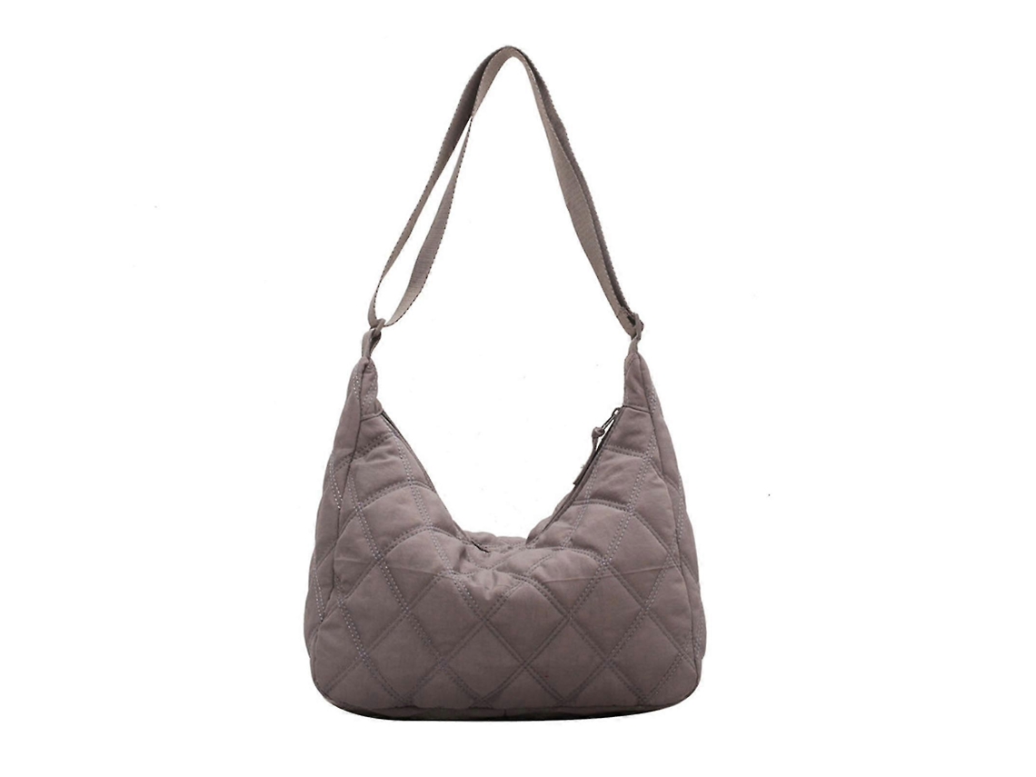 Bolso bandolera de lujo grande con acolchado de rejilla de rombos, para mujer, gris