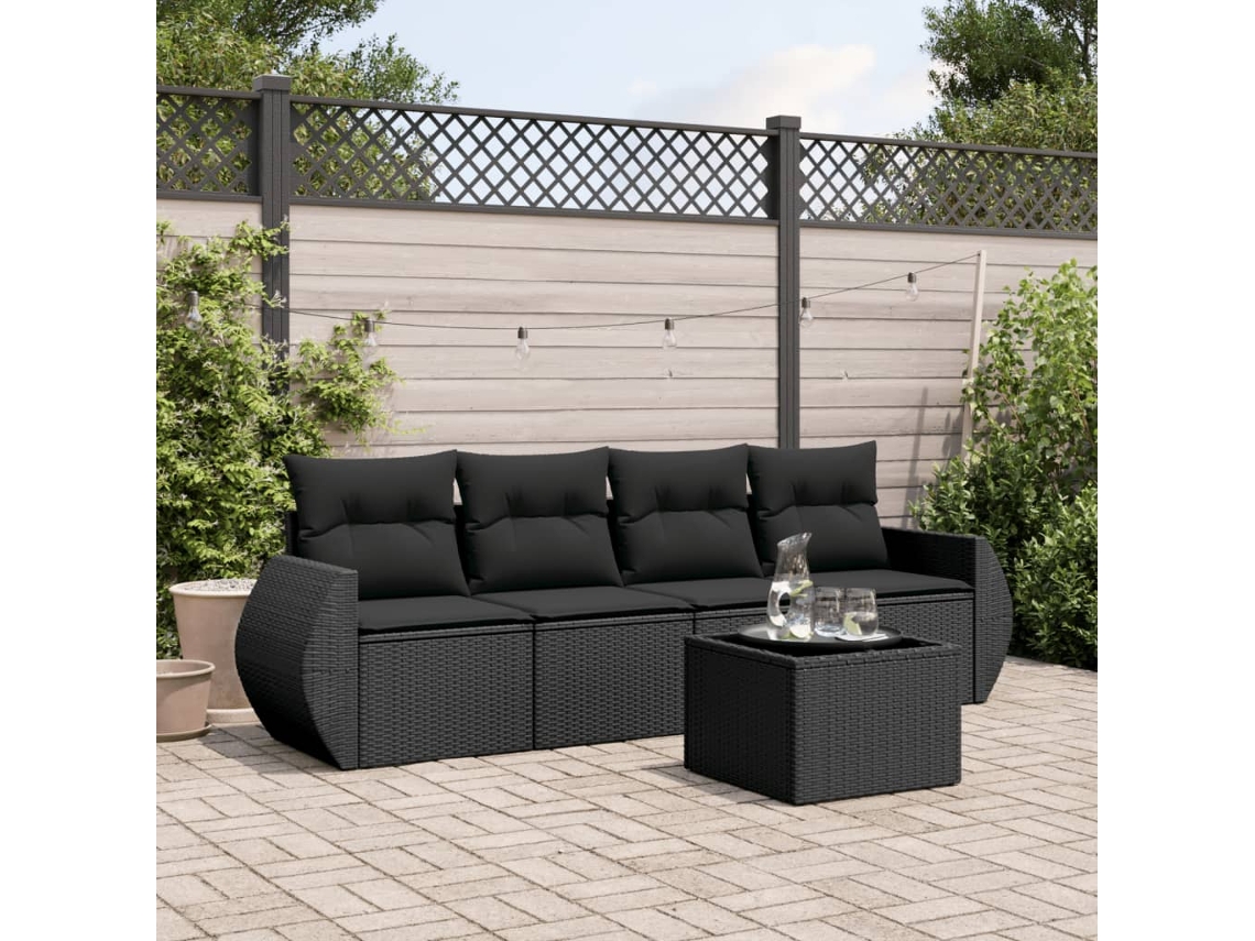 Conjunto de 5 sofás de jardín con cojines de mimbre sintético negro, Dkd Home Decor