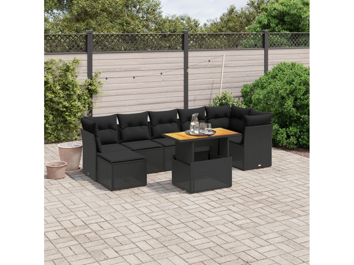 Conjunto de sofá de jardín de 8 piezas con cojines en mimbre sintético negro de DKD Home Decor