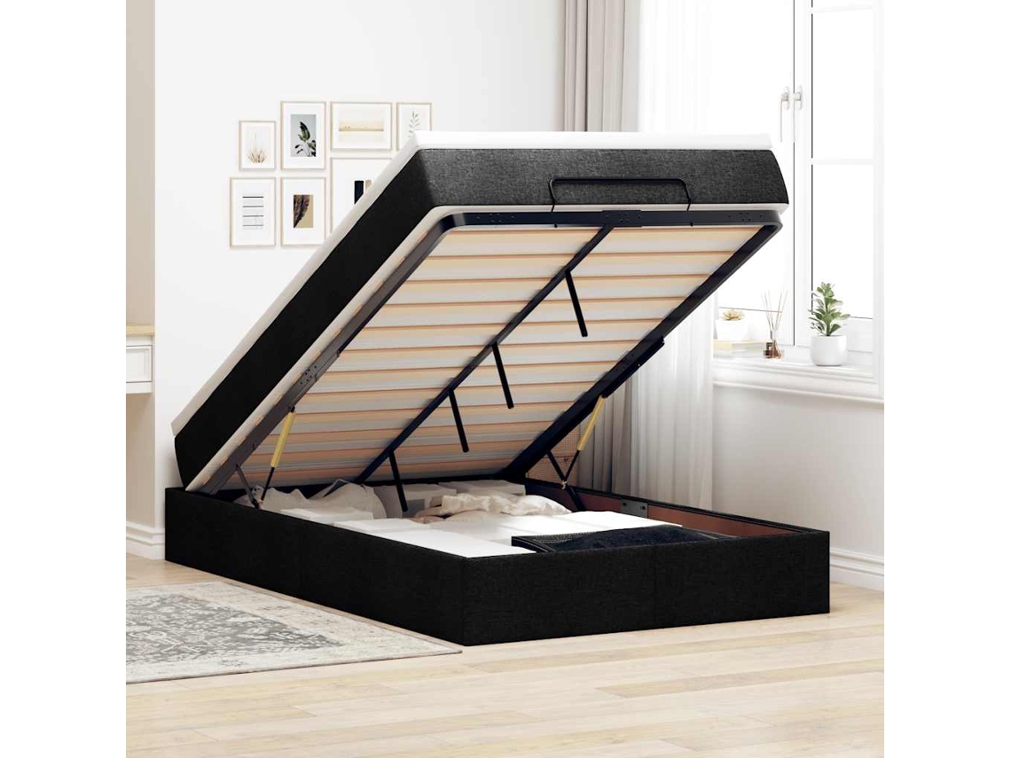 Estructura cama otomana colchón tela negro 120x200cm