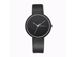 Reloj De Pulsera Unisex De Cuarzo, Redondo, Esfera Blanca, Correa Negra, Estilo Casual, Rebirth