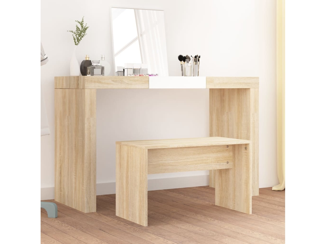 Tocador con banco, 70 x 35 x 45 cm, madera procesada, roble Sonoma, DKD HOME DECOR