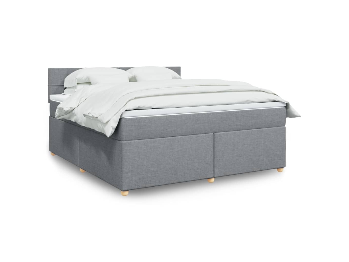Cama Box Spring Con Colchón Tela Gris Claro 180x200 Cm
