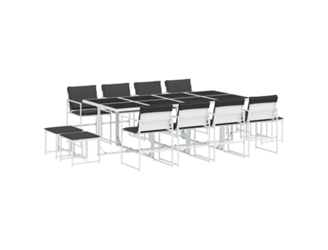 Conjunto 13 de comedor de jardín 1VIDAXL con cojines textilene blanco