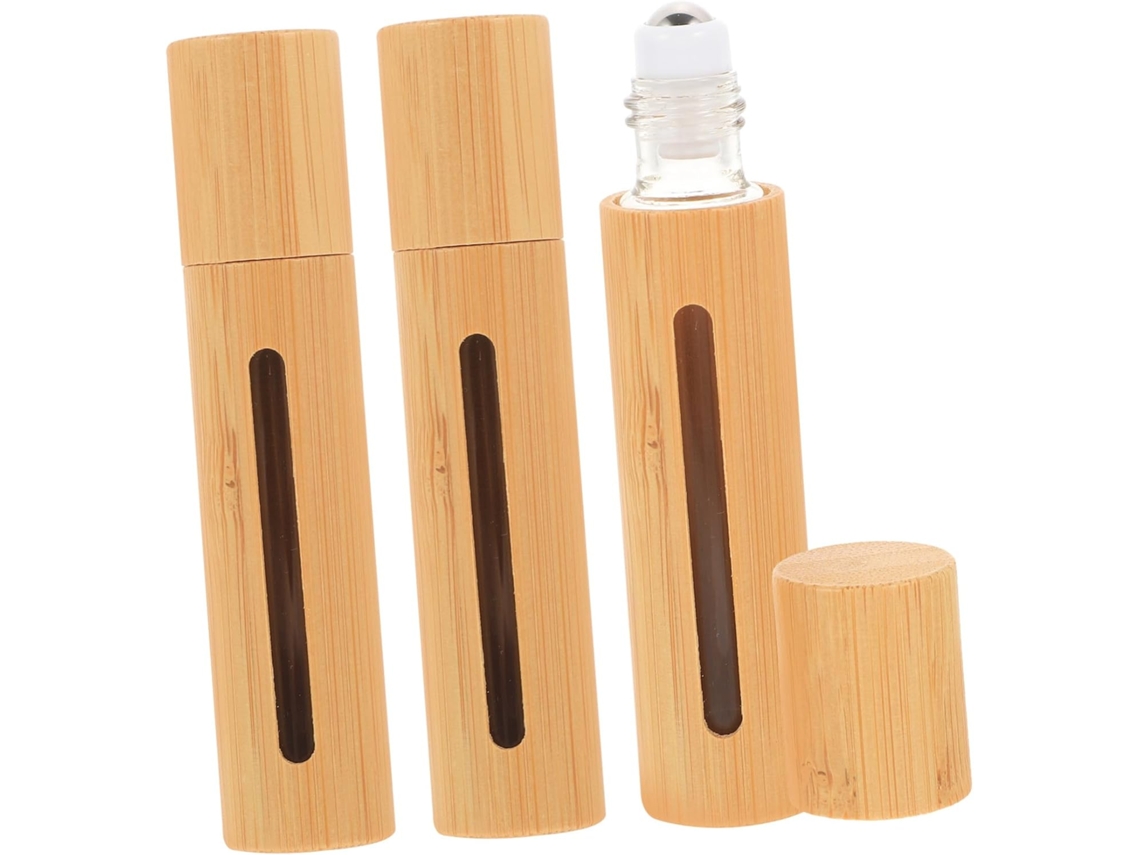 Frascos Roll-on De Bambú De 3 Piezas, Recargables Para Aceites Esenciales Y Perfumes, A Prueba De Fugas.