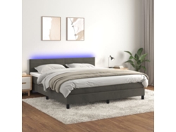 Cama Box Spring Colchón Y Led Terciopelo Gris Oscuro 180x200 Cm