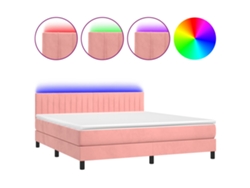 Maison Exclusive - Cama Box Spring Colchón Y Led Terciopelo Rosa 160x200 Cm