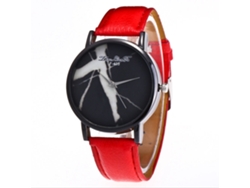 Reloj De Pulsera De Cuarzo Para Mujer Con Correa De Piel Sintética, Estilo Sencillo, Esfera Redonda Roja.