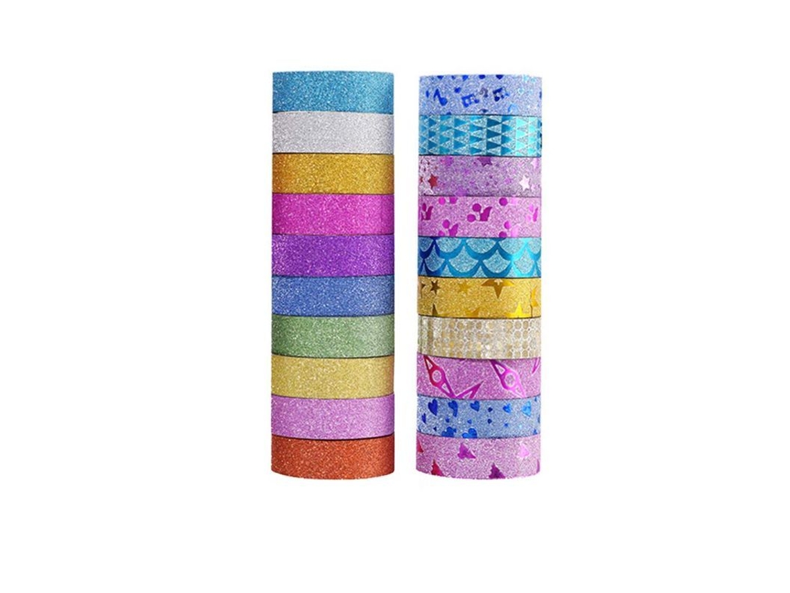 2026rebe-20 Rollos Cinta Washi Glitter Colorida Para Scrapbooking Regalos Fiesta Materiales Diy