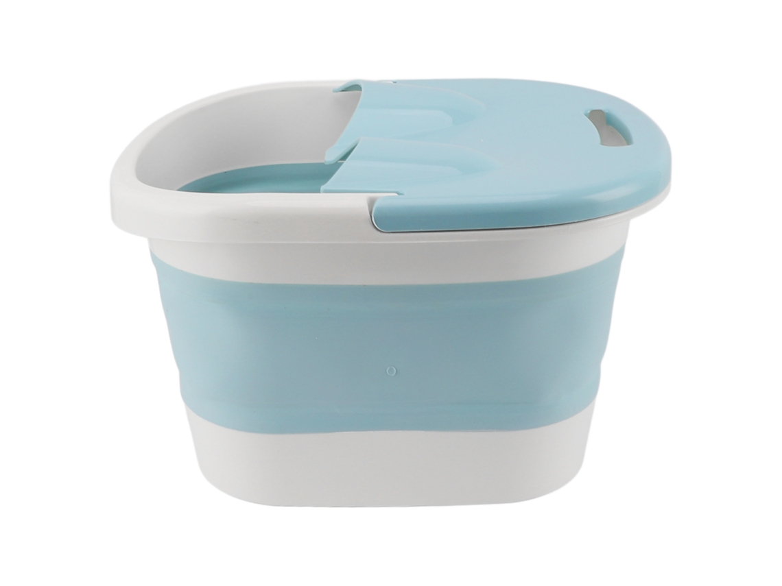 Bañera de pies plegable y portátil con función de masaje y tapa, ideal para el hogar, color azul